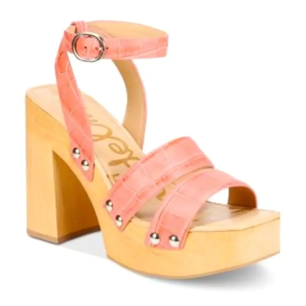 Sam Edelman Rosalind Ankle Strap Leather Wood Platform Stud Heel Sandals size 8